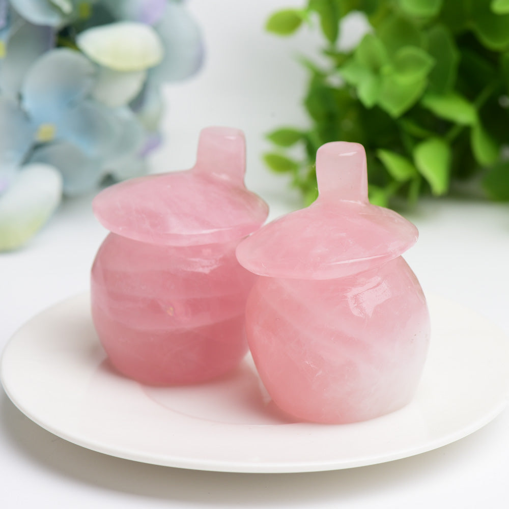 2.1 inch Rose Quartz Crystal Mushroom House Carving