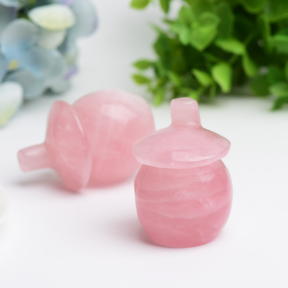2.1 inch Rose Quartz Crystal Mushroom House Carving