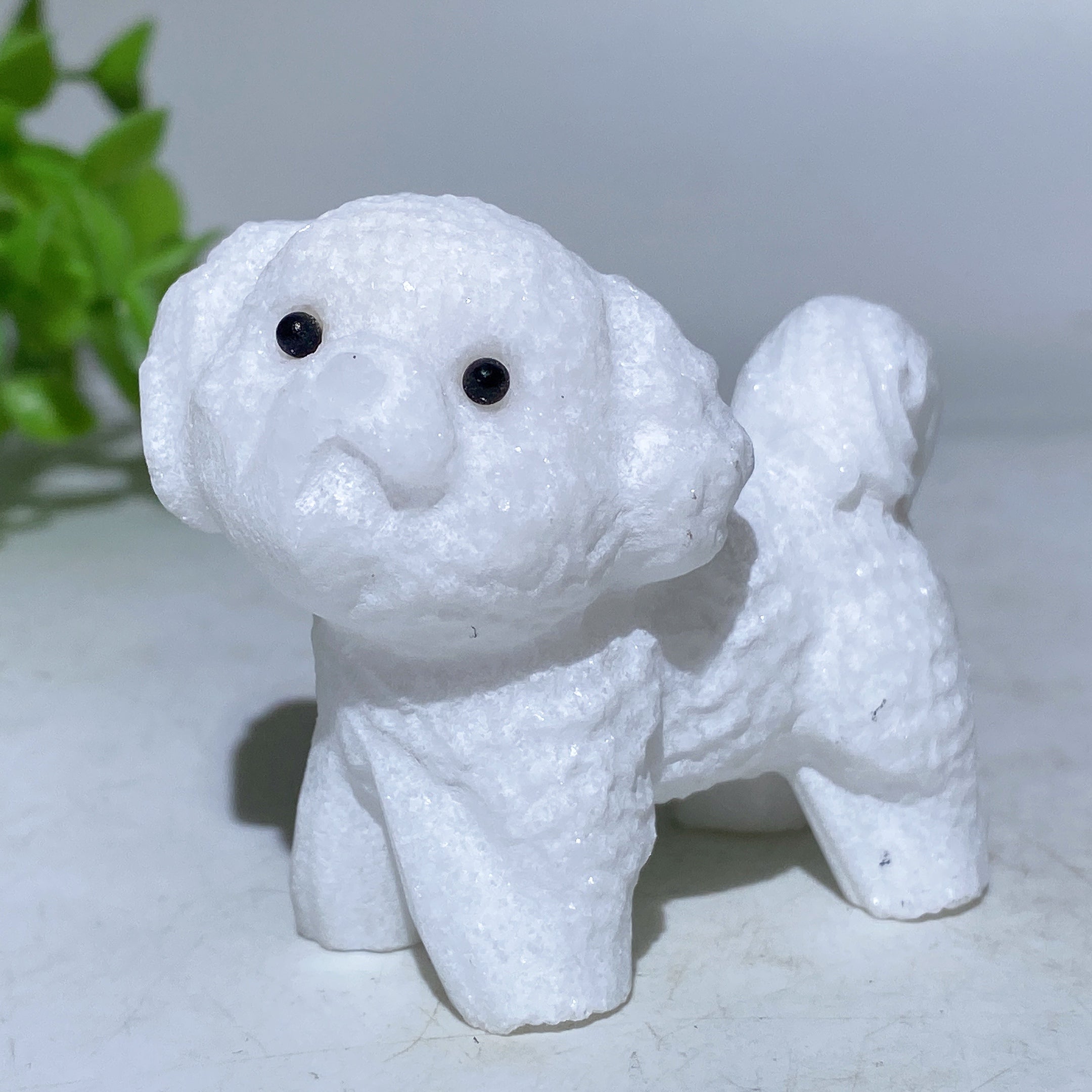 2.1-inch White Jade Crystal Dog Figurine for Healing