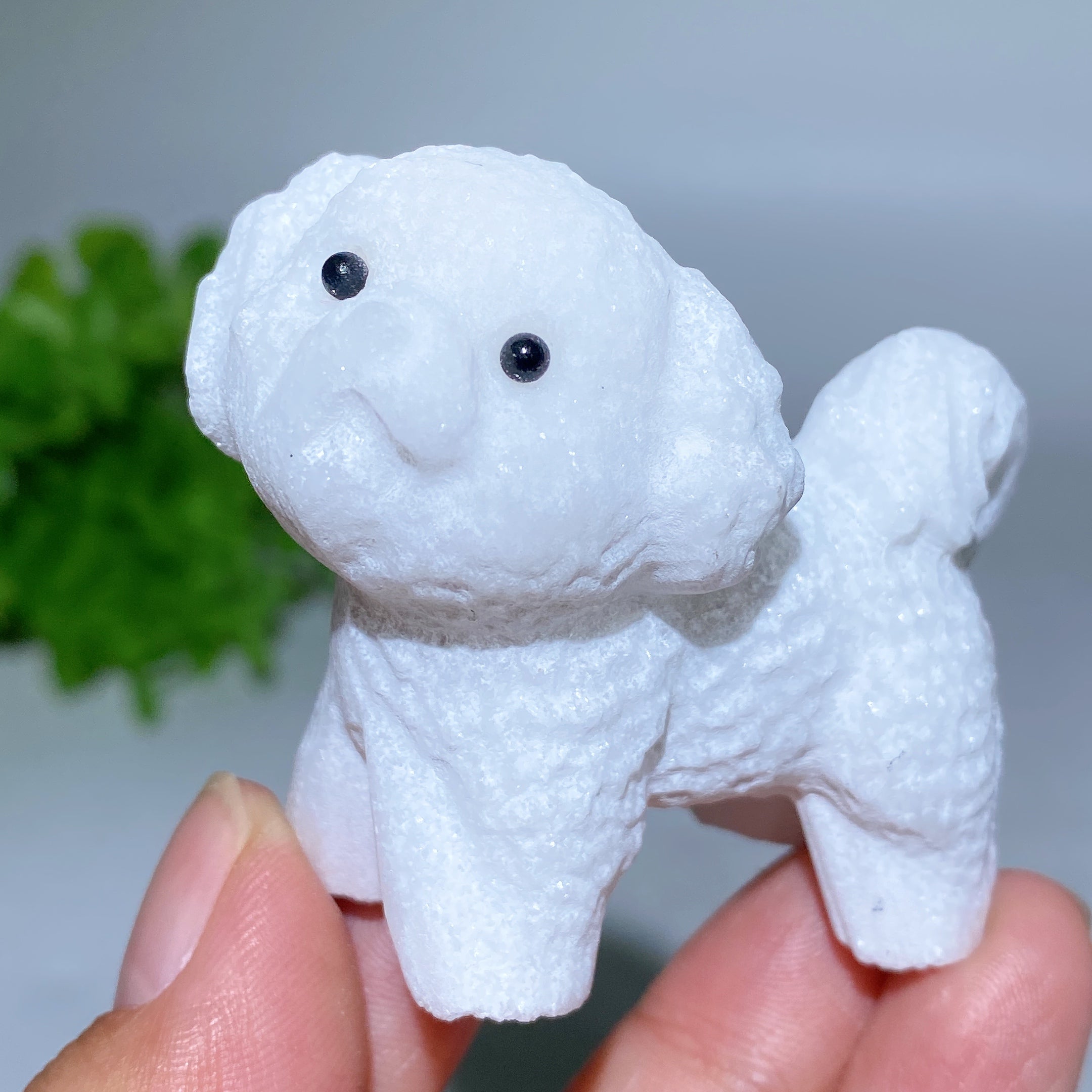 2.1-inch White Jade Crystal Dog Figurine for Healing