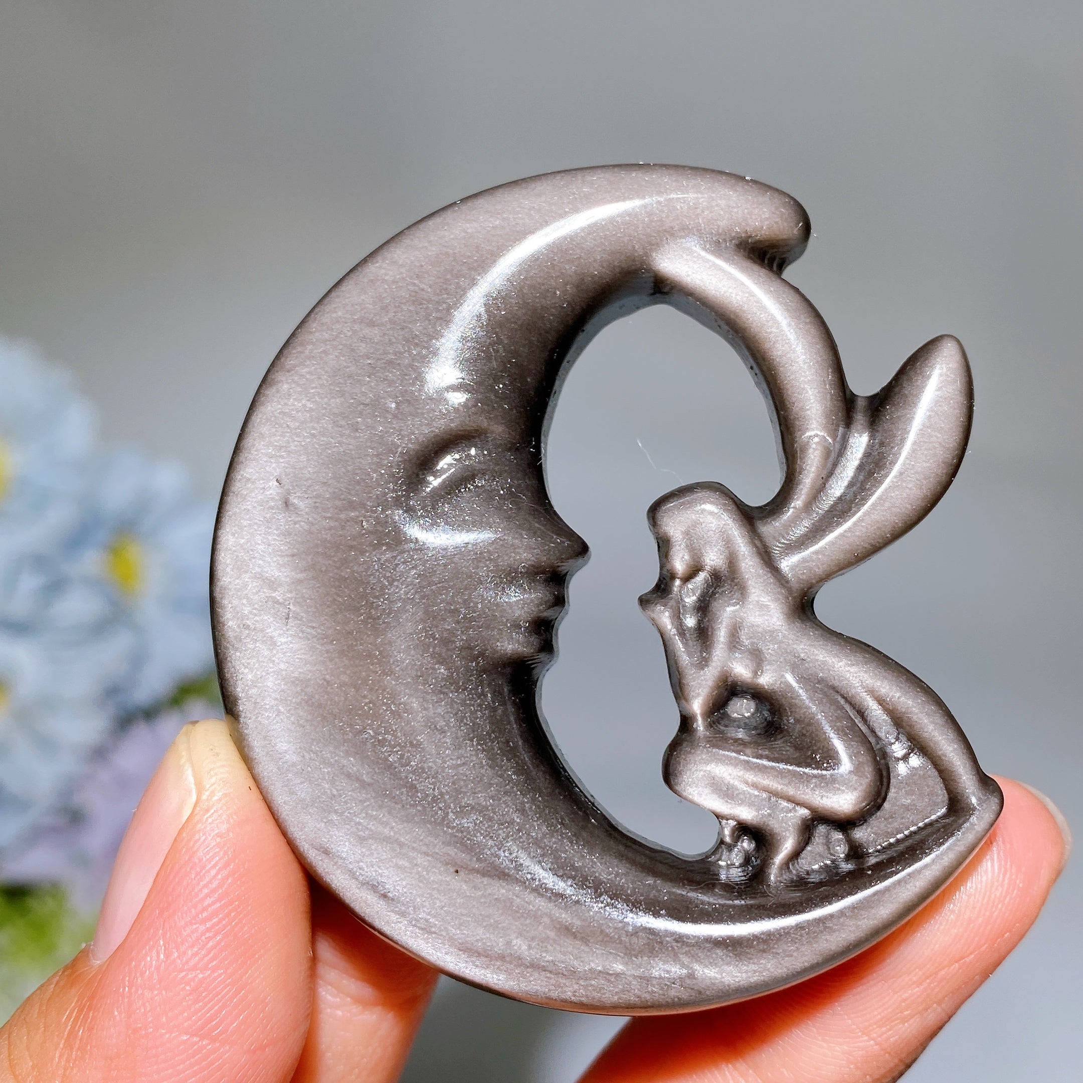 2.2-2.3" Golden Obsidian Moon Fairy Crystal Figurine