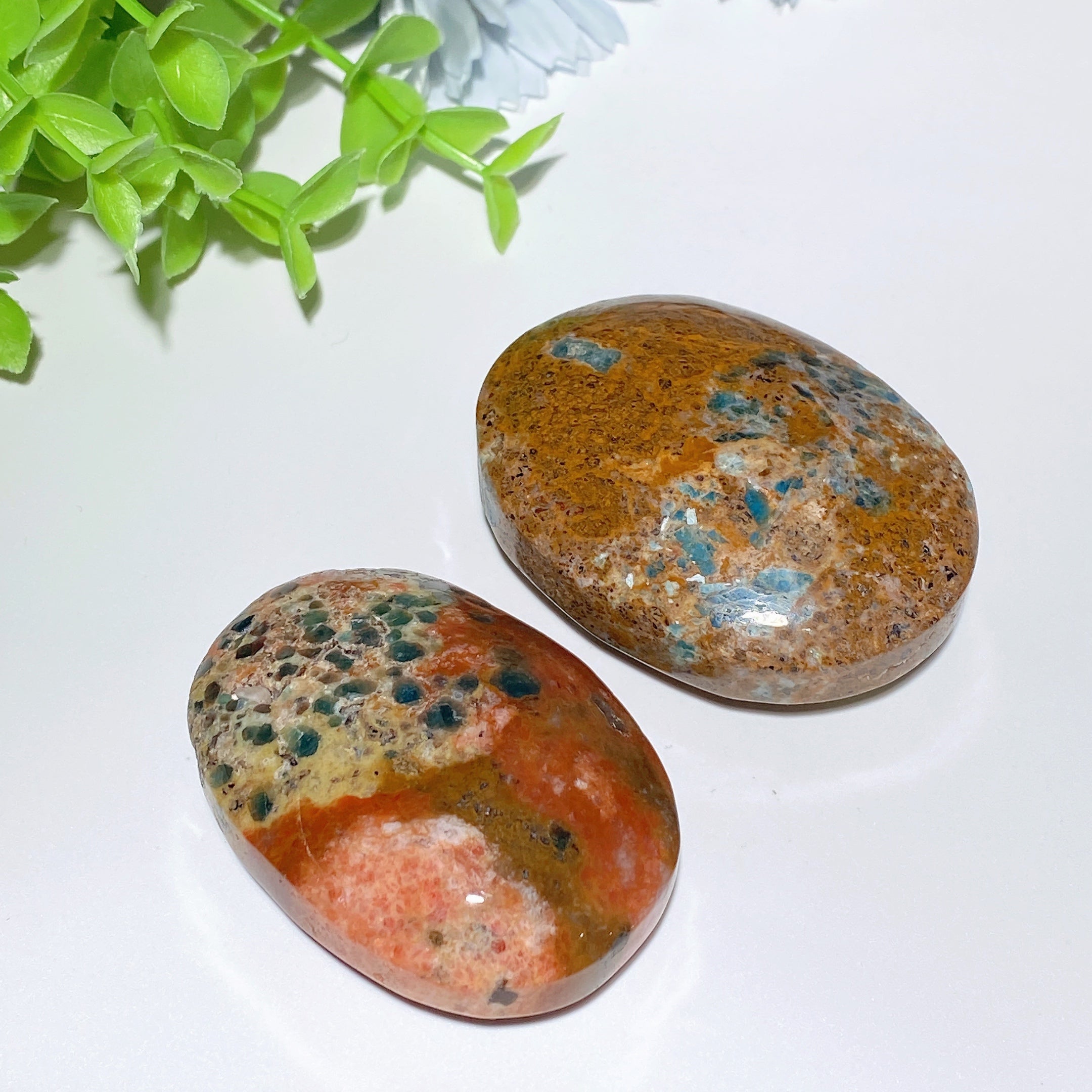 2.2-2.5" Blue Apatite & Sunstone Palm Heart Healing Stones