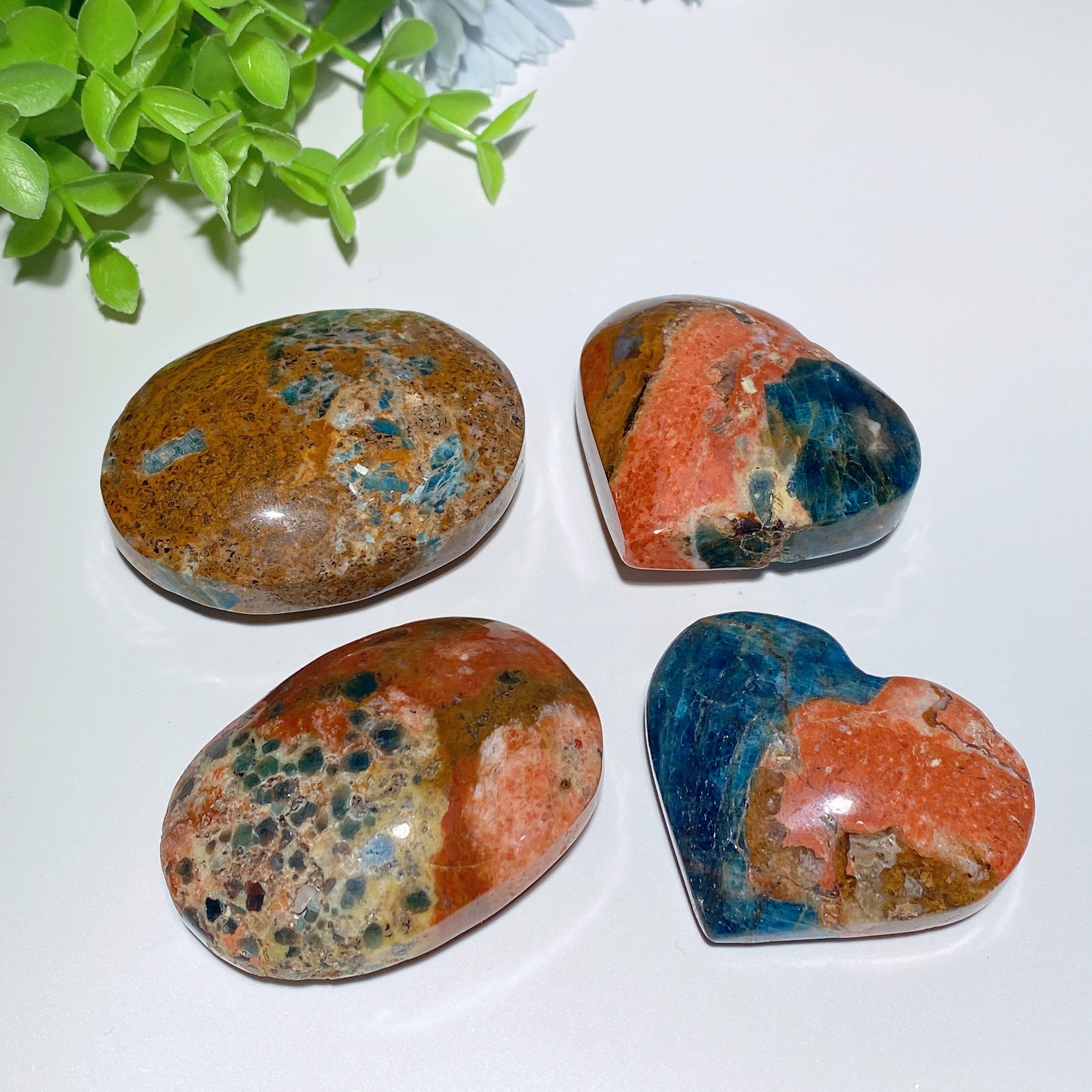 2.2-2.5" Blue Apatite & Sunstone Palm Heart Healing Stones