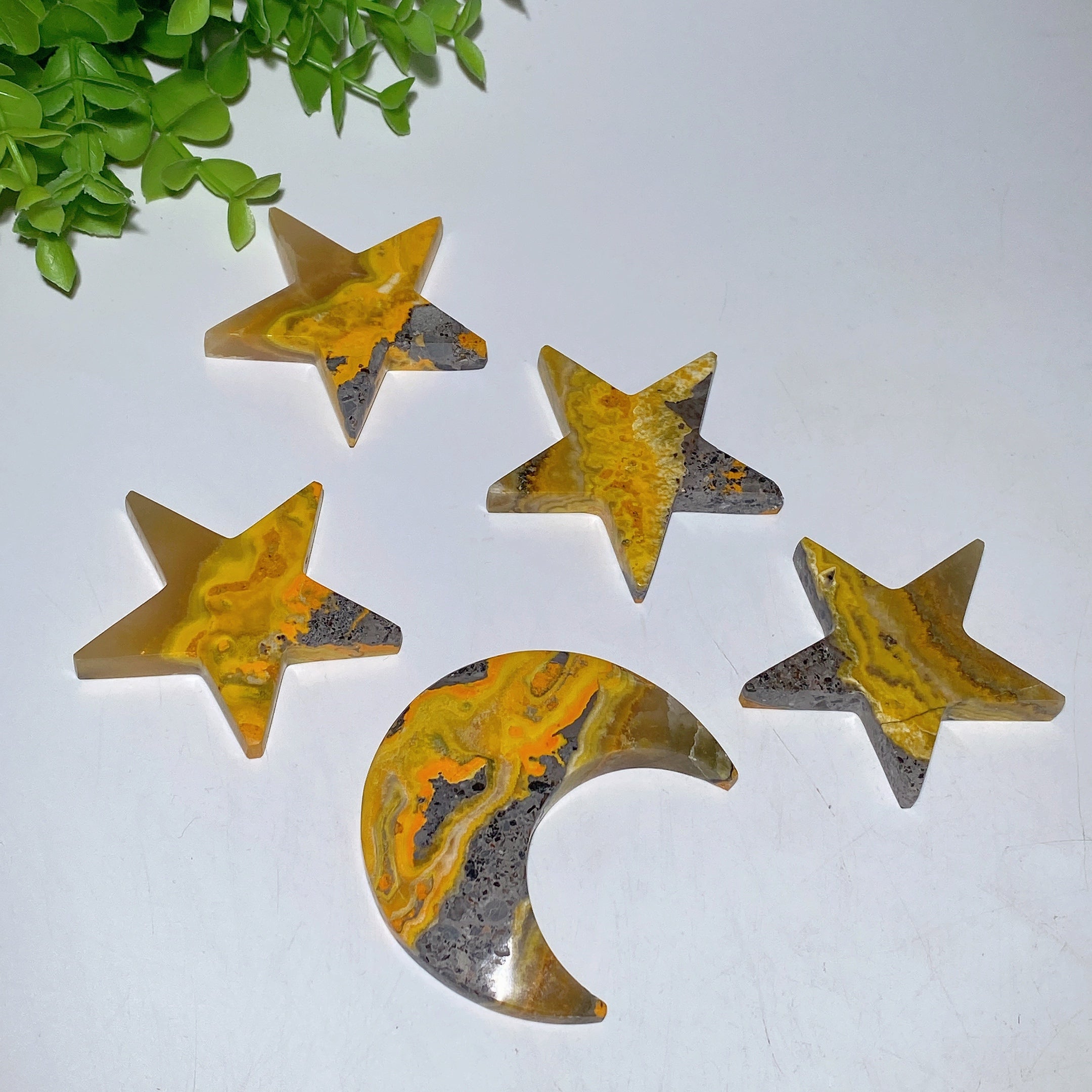 2.2-2.8" Bumblebee Jasper Star and Moon Crystal Carvings