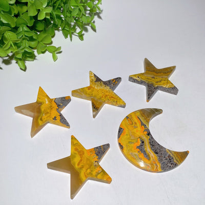 2.2-2.8" Bumblebee Jasper Star and Moon Crystal Carvings