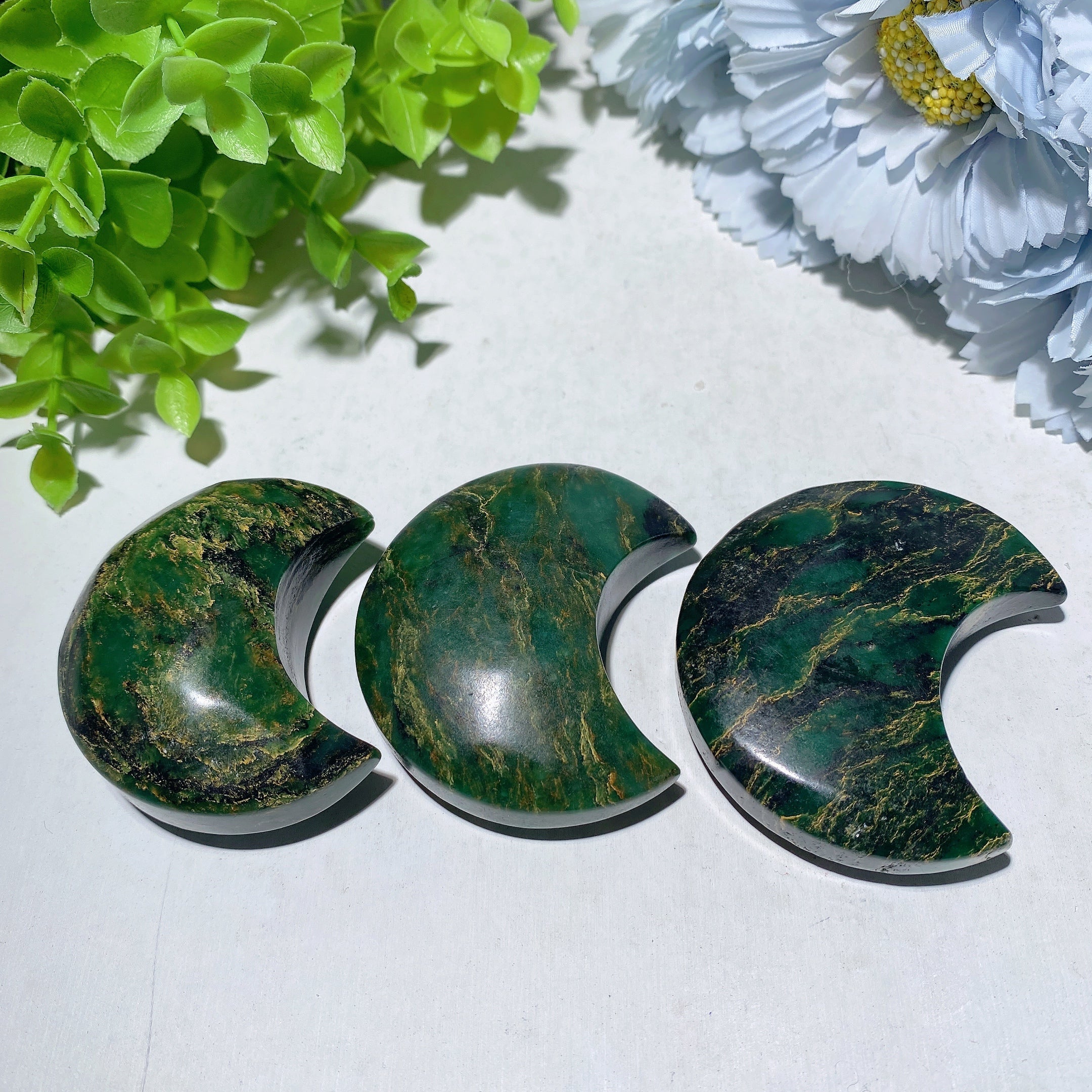 2 to 2.3 Inch Emerald Moon Crystal Carving for Healing