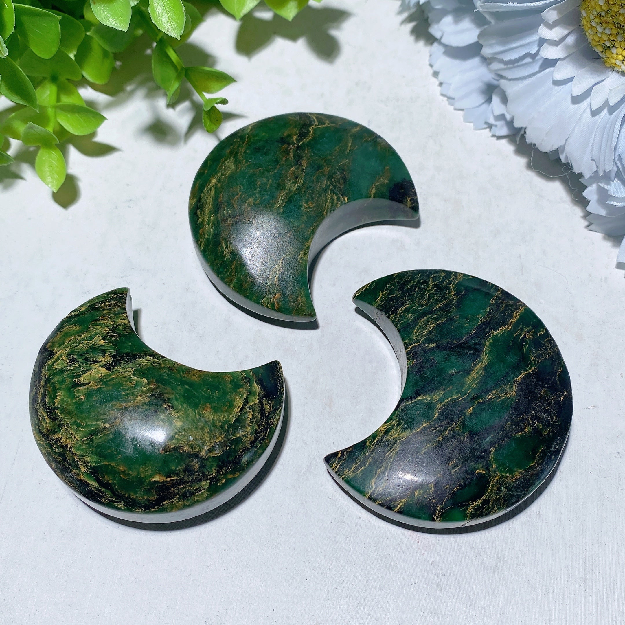 2 to 2.3 Inch Emerald Moon Crystal Carving for Healing