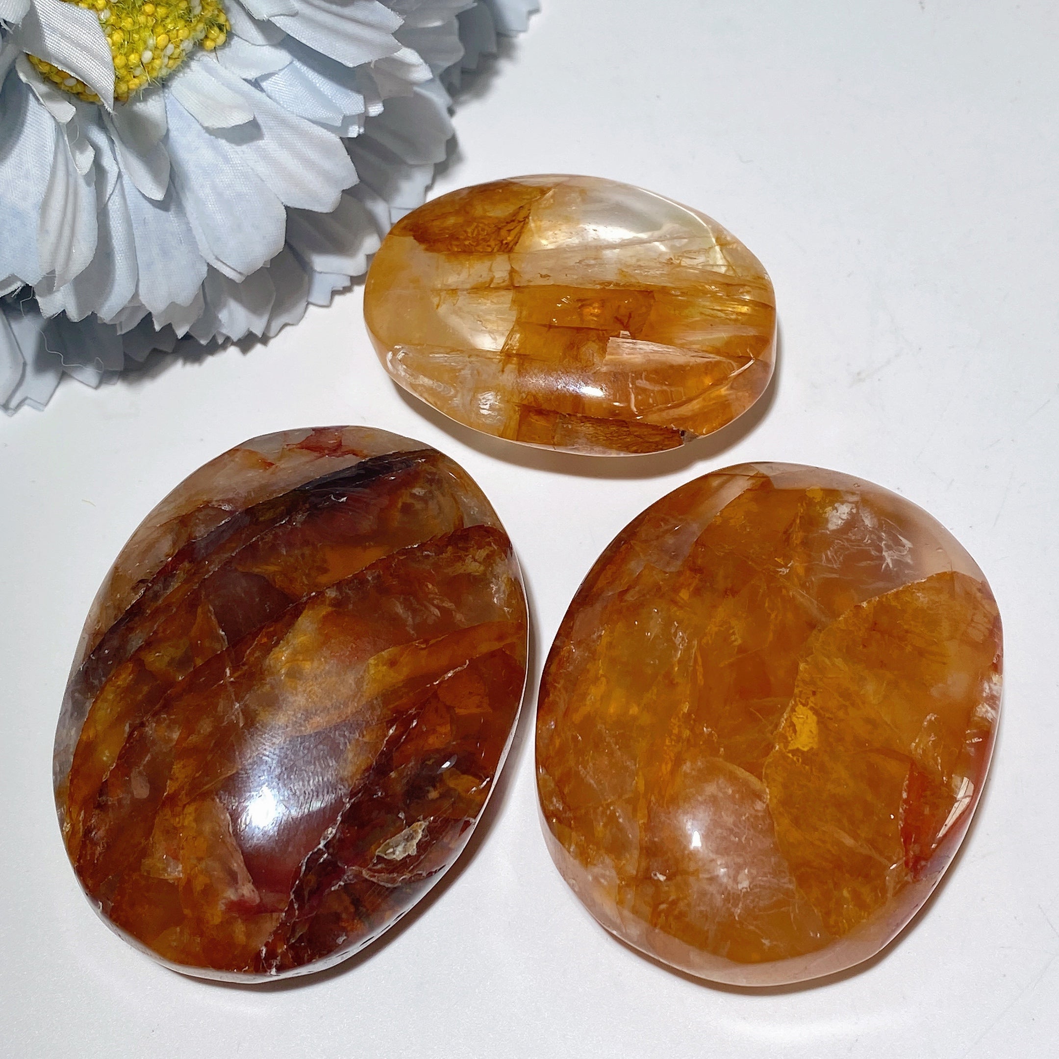 2-2.5 Inch Fire Quartz & Golden Healer Palm Stones for Healing