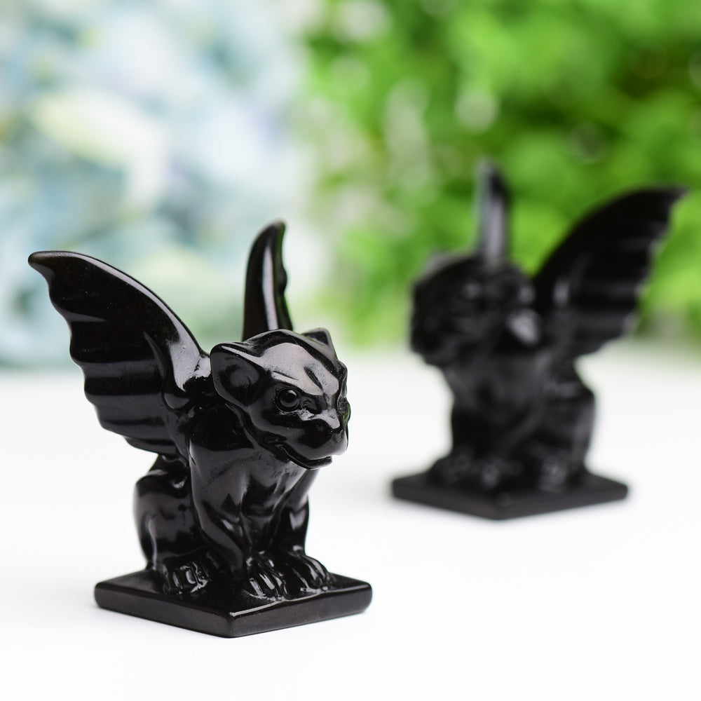 2.2" Black Obsidian Gargoyle Crystal Figurine