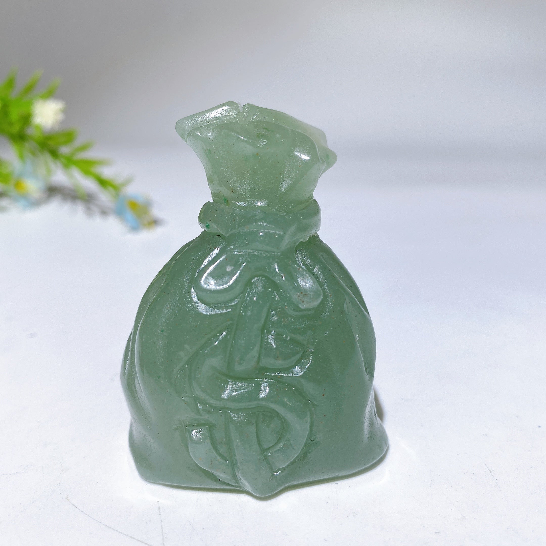 2.2" Carved Crystal Money Bag Figurine for Prosperity