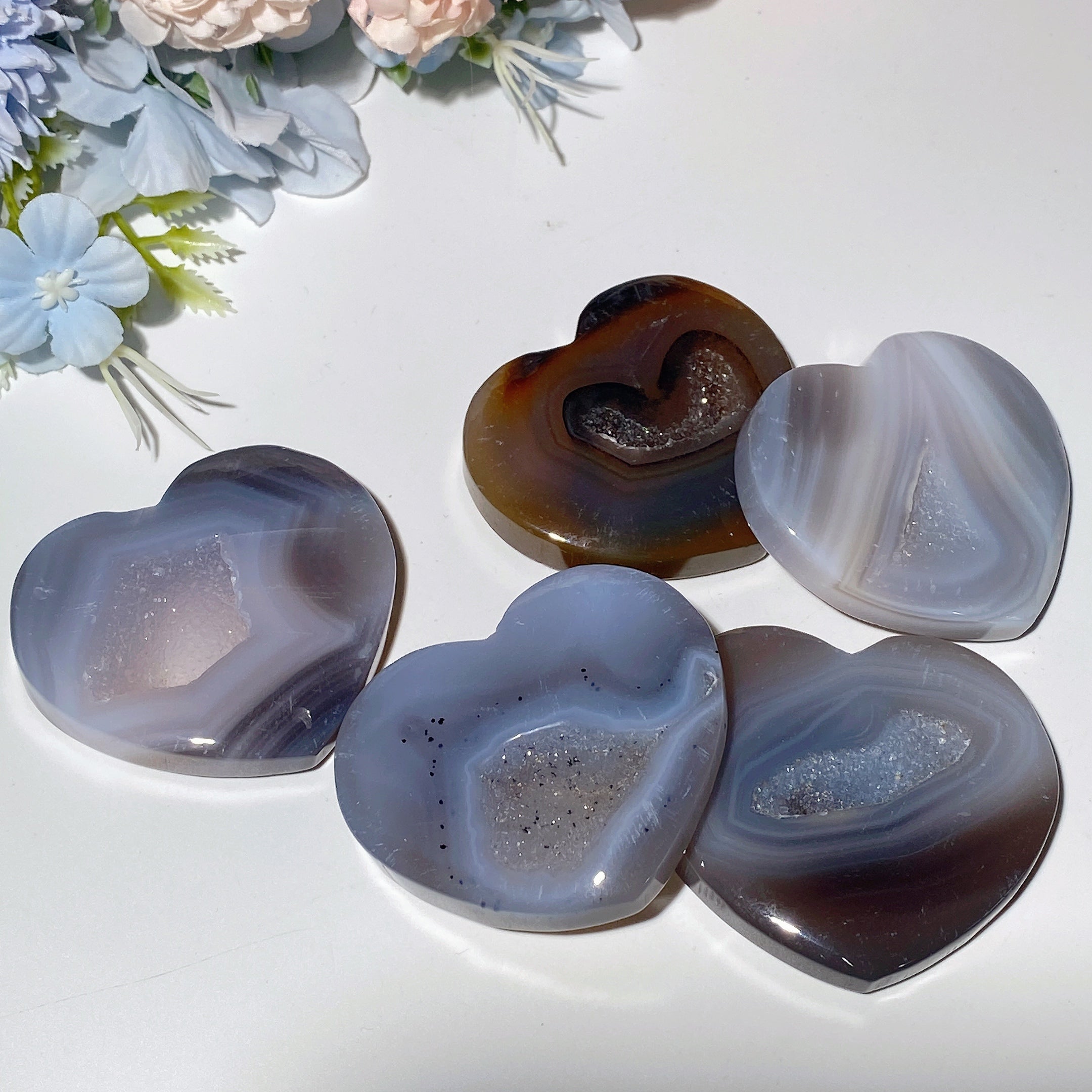 2.2" Druzy Agate Crystal Heart Carving for Healing