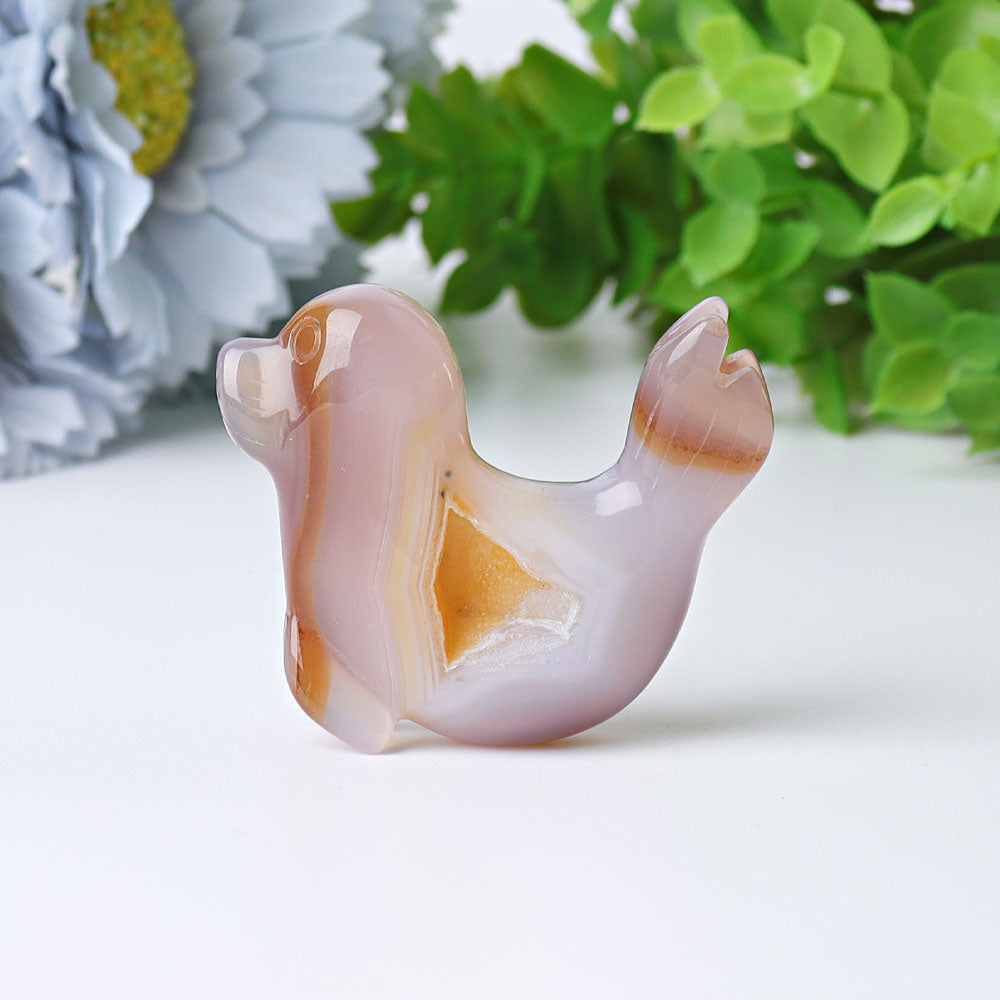 2.2" Druzy & Moss Agate Seal Crystal Animal Carvings