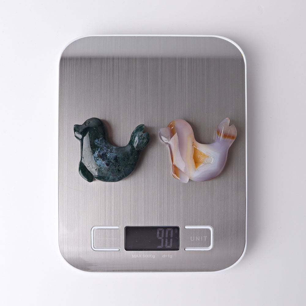 2.2" Druzy & Moss Agate Seal Crystal Animal Carvings