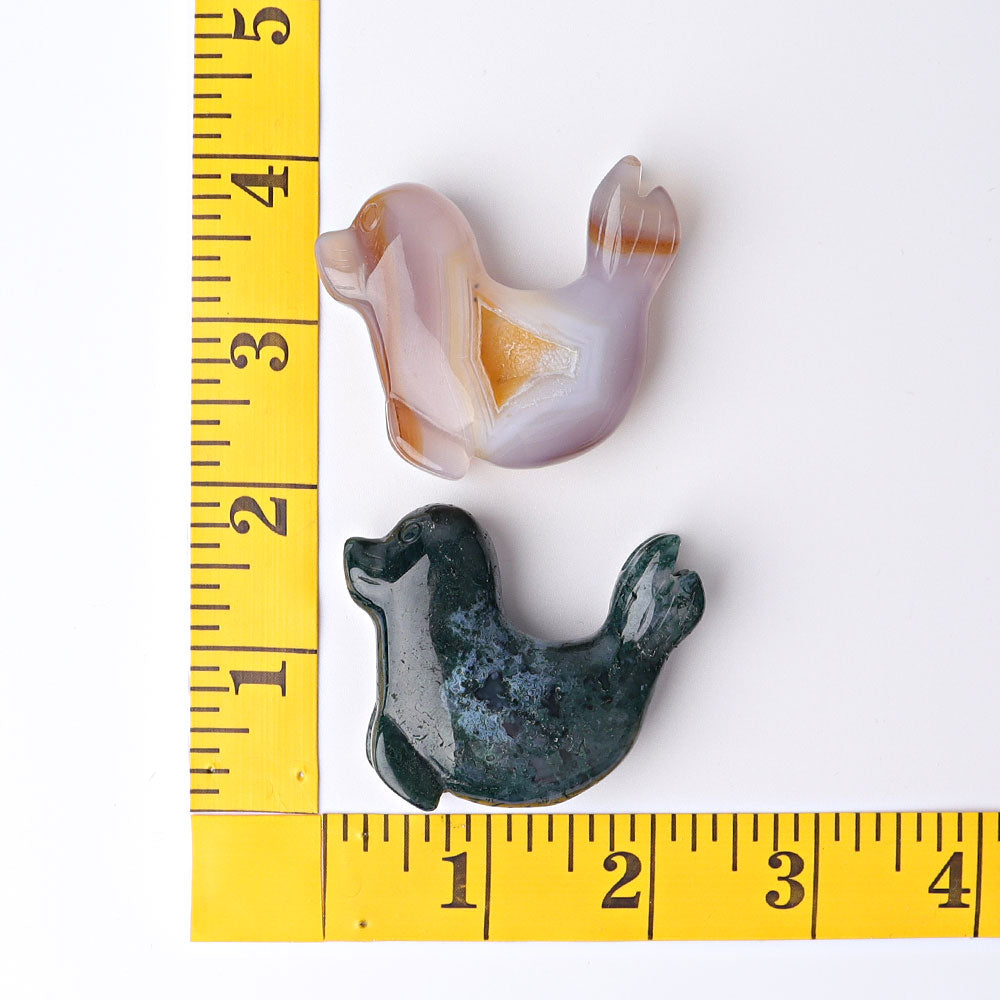 2.2" Druzy & Moss Agate Seal Crystal Animal Carvings