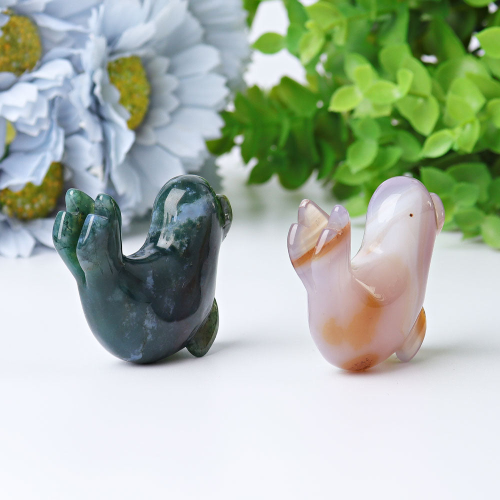 2.2" Druzy & Moss Agate Seal Crystal Animal Carvings