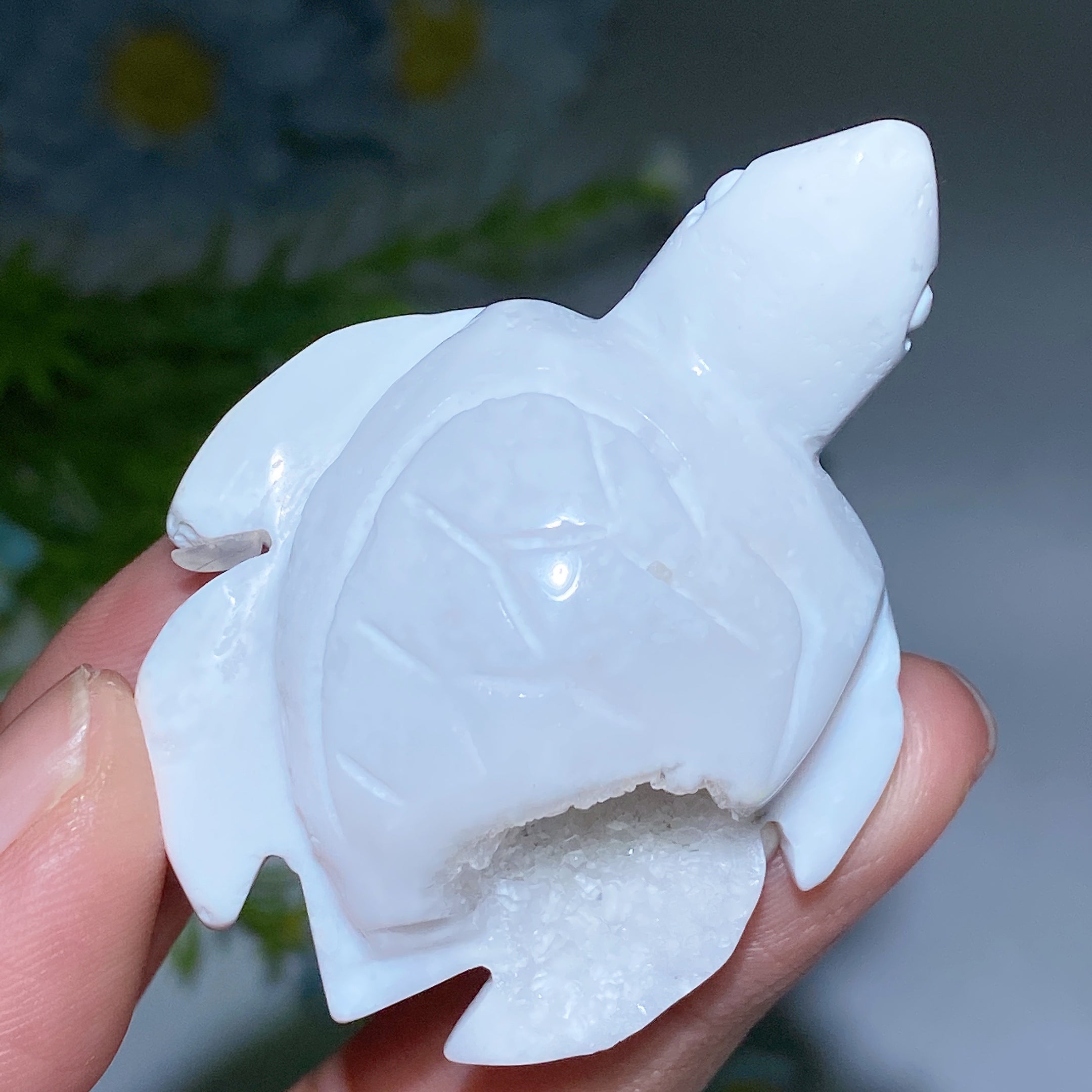 2.2" Druzy White Agate Crystal Turtle Figurine for Healing
