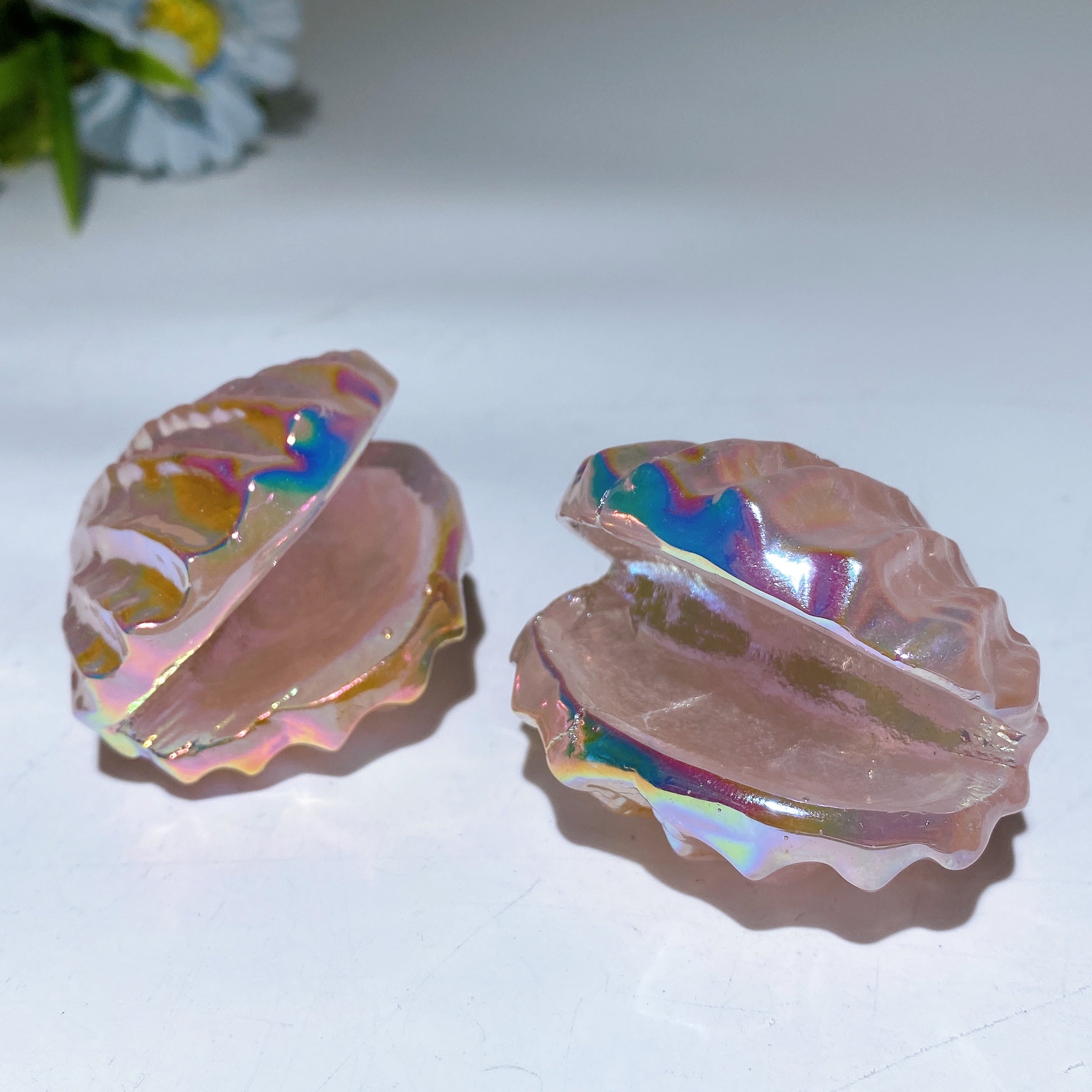 2.2 Inch Aura Rose Quartz Crystal Shell Figurine