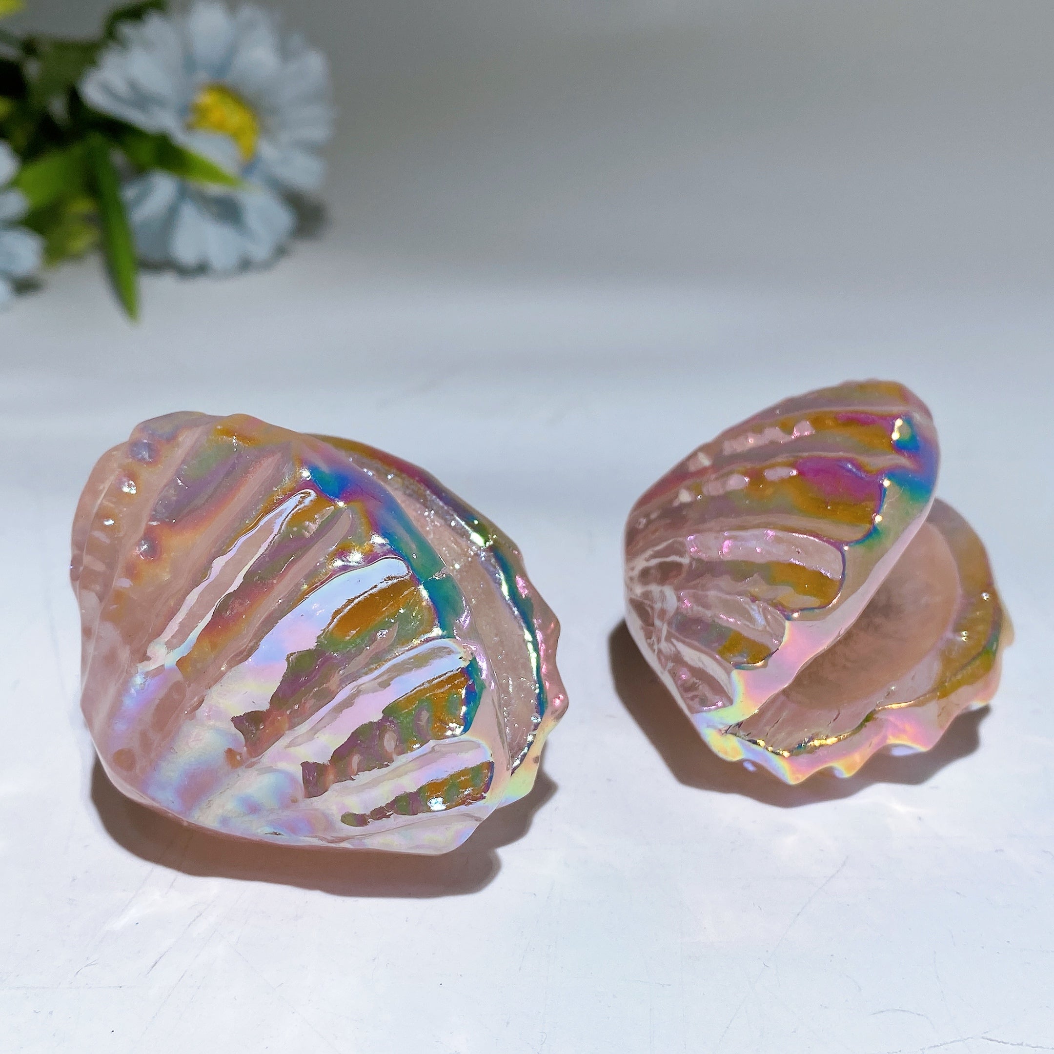 2.2 Inch Aura Rose Quartz Crystal Shell Figurine