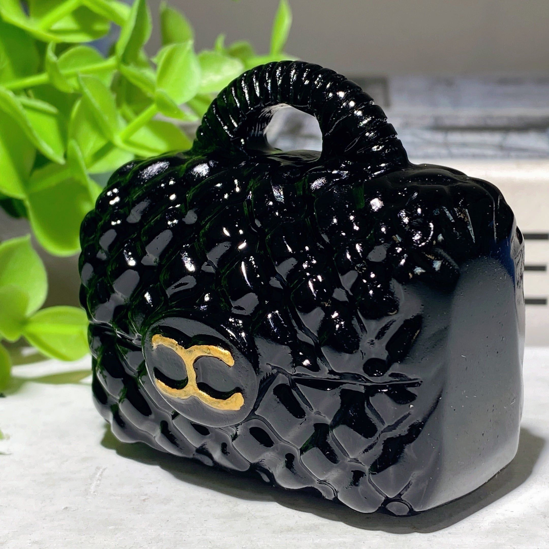 2.2-Inch Black Obsidian Crystal Bag Carving Figurine