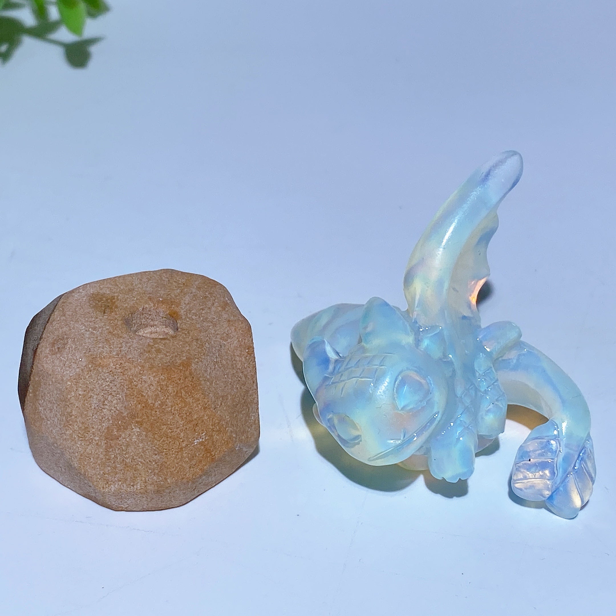 2.2 Inch Black Obsidian Opalite Yooperlite Crystal Dragon Carving