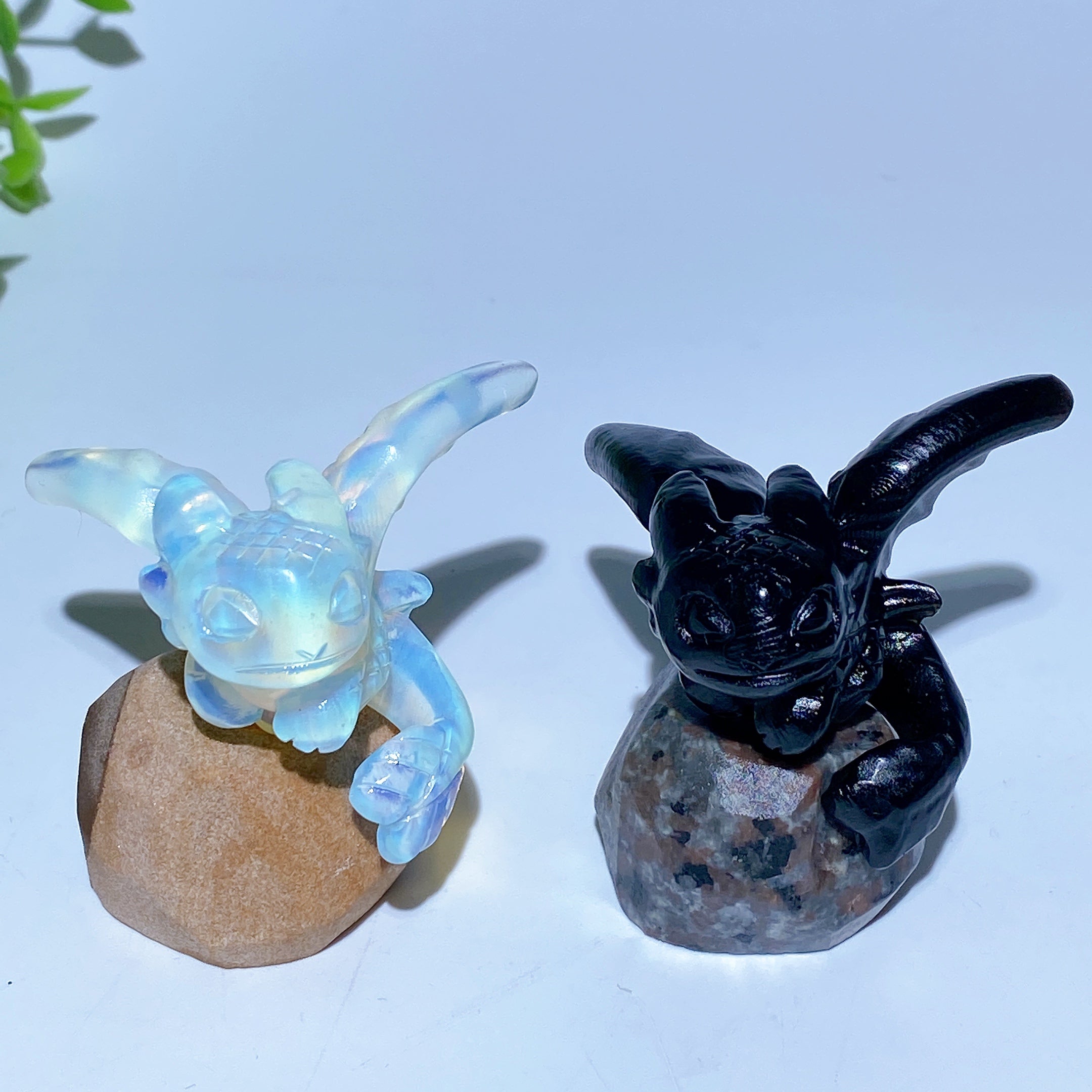 2.2 Inch Black Obsidian Opalite Yooperlite Crystal Dragon Carving
