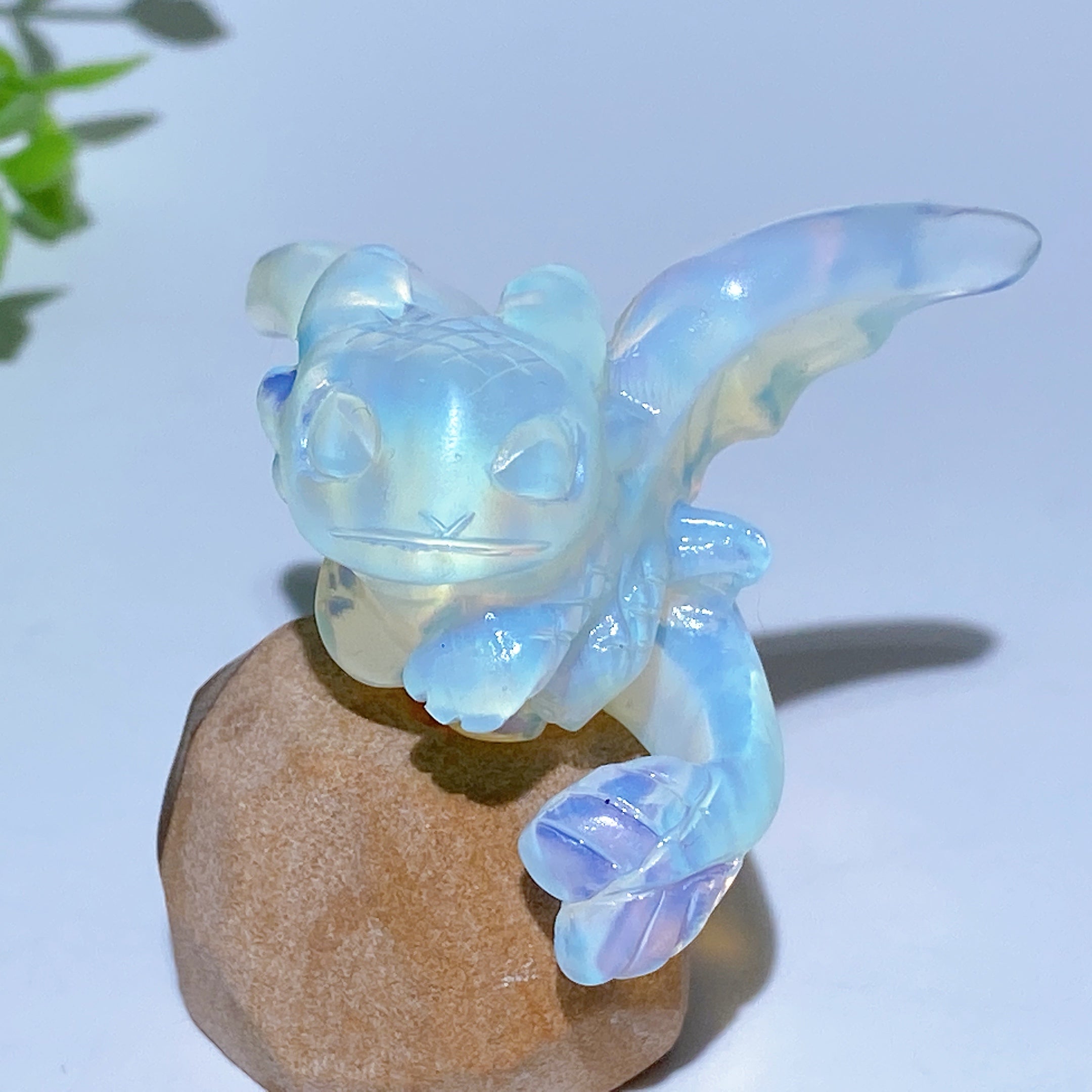 2.2 Inch Black Obsidian Opalite Yooperlite Crystal Dragon Carving