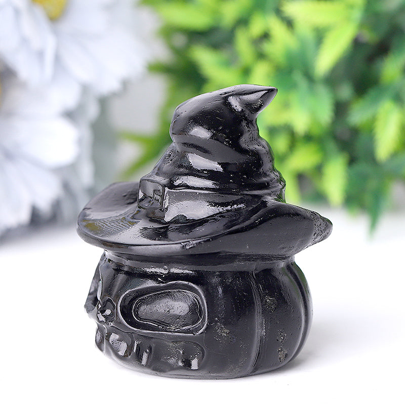 2.2-Inch Black Obsidian Pumpkin Crystal Figurine for Energetic Protection