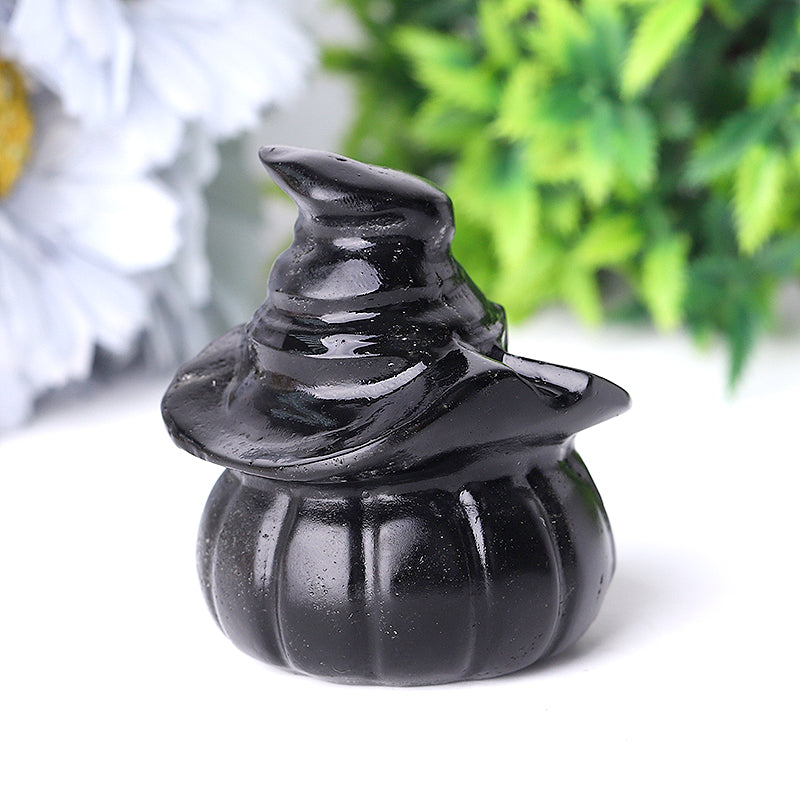 2.2-Inch Black Obsidian Pumpkin Crystal Figurine for Energetic Protection