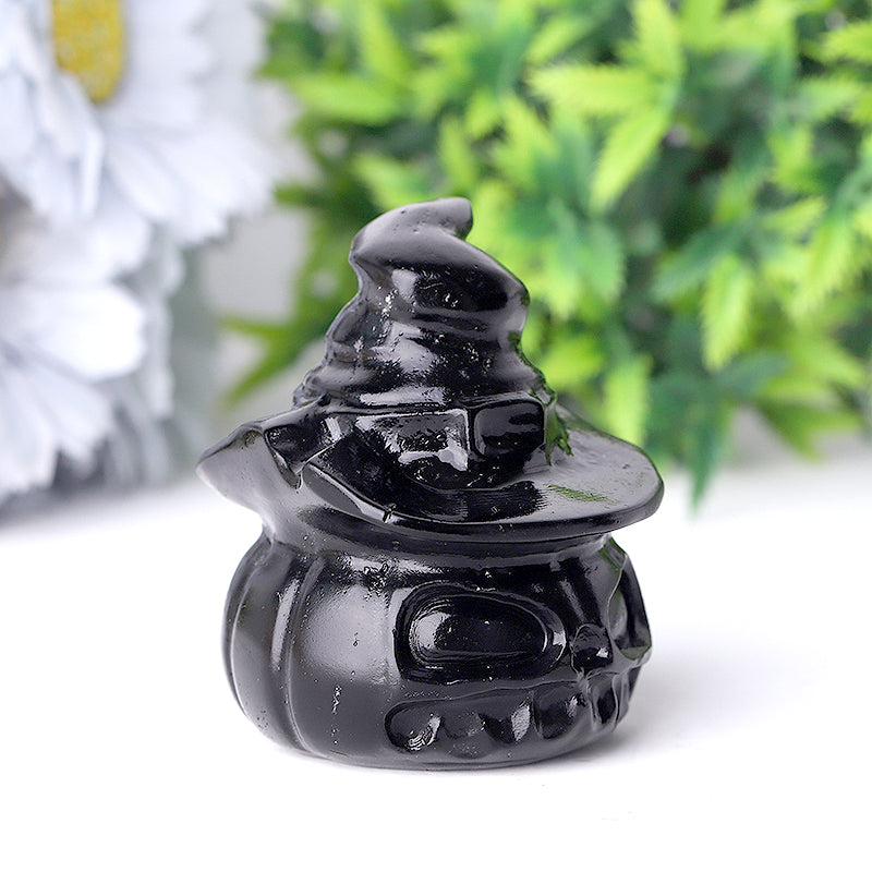 2.2-Inch Black Obsidian Pumpkin Crystal Figurine for Energetic Protection