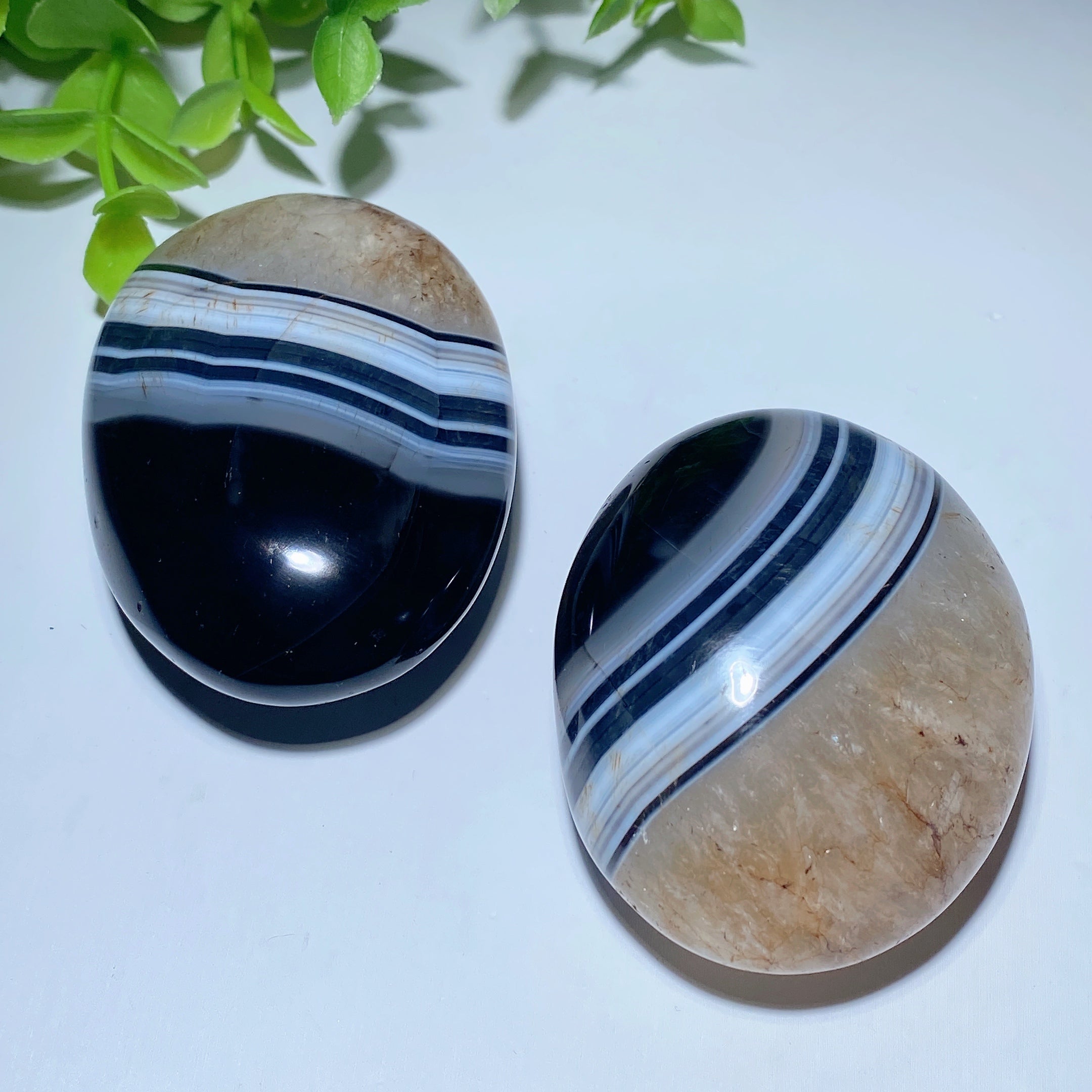 2.2 Inch Black Sardonyx Oval Palm Stone for Healing