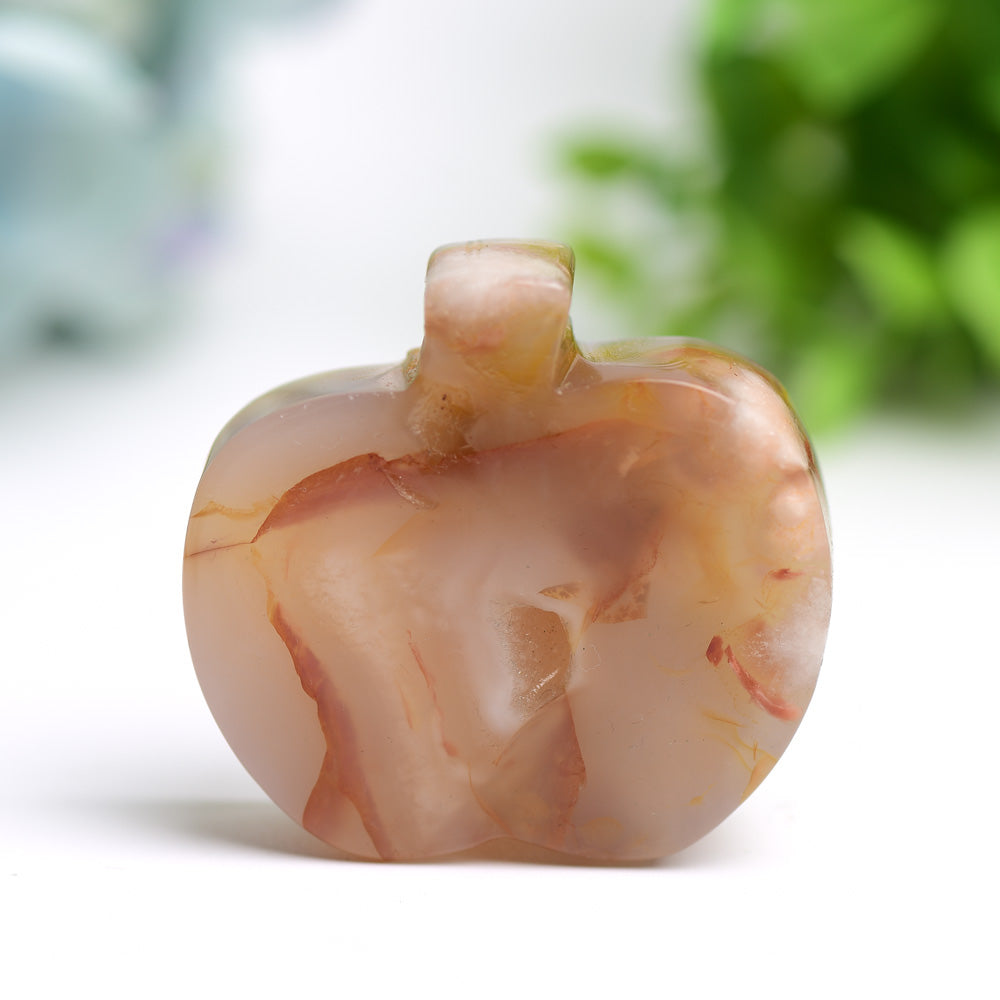 2.2 inch Flower Agate Apple Crystal Carving for Healing and Decor