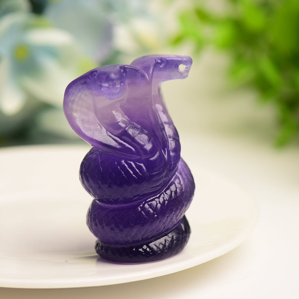 2.2 Inch Fluorite Double Head Snake Crystal Carving Figurine