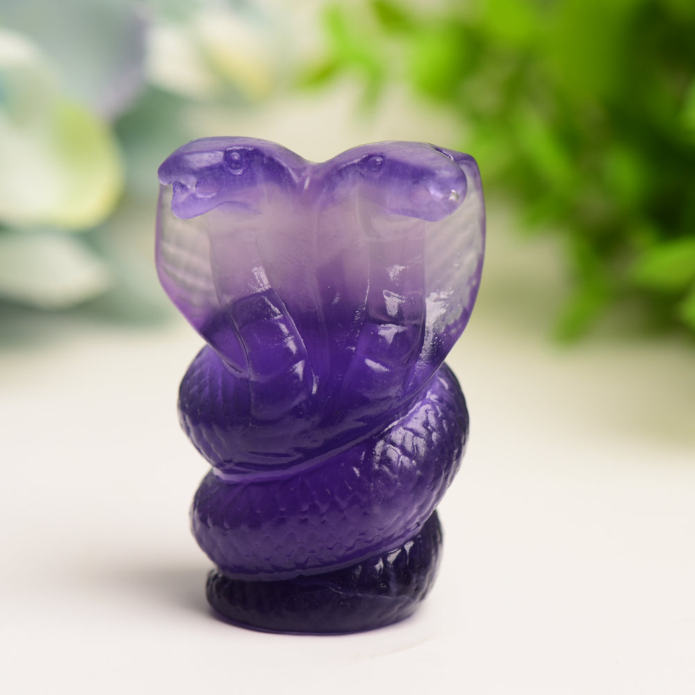 2.2 Inch Fluorite Double Head Snake Crystal Carving Figurine