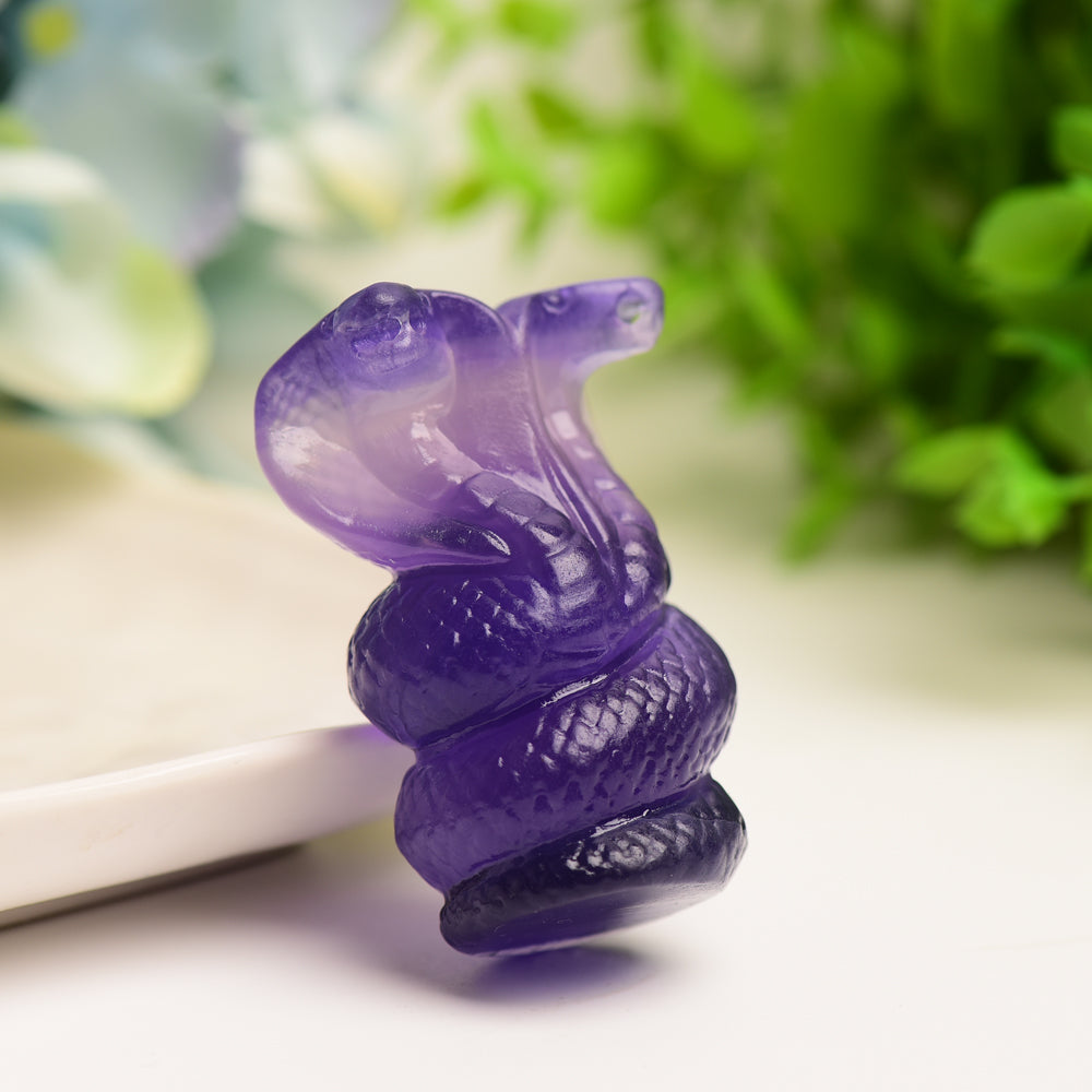 2.2 Inch Fluorite Double Head Snake Crystal Carving Figurine