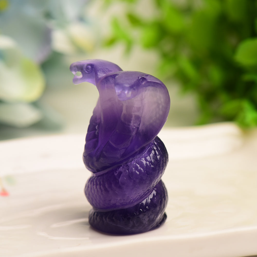 2.2 Inch Fluorite Double Head Snake Crystal Carving Figurine