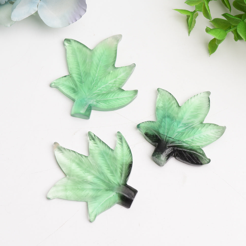 2.2-Inch Green Fluorite Maple Leaf Crystal Carving