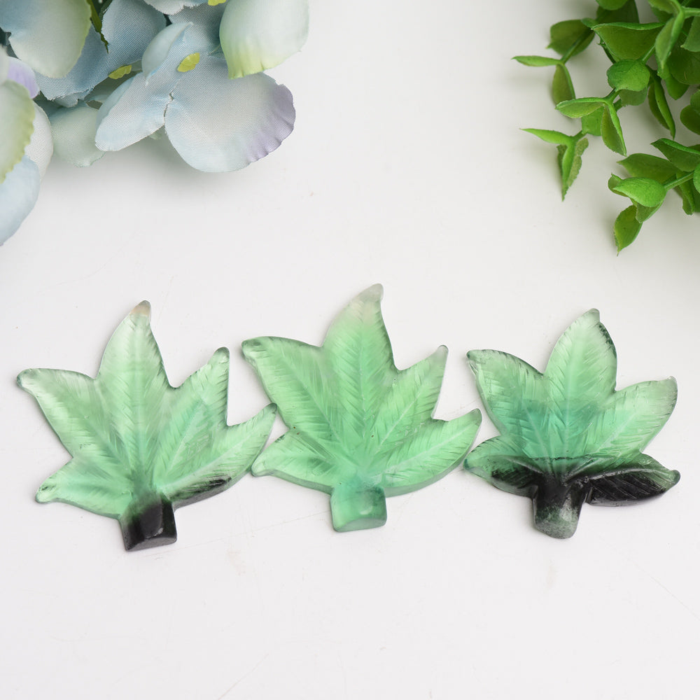 2.2-Inch Green Fluorite Maple Leaf Crystal Carving
