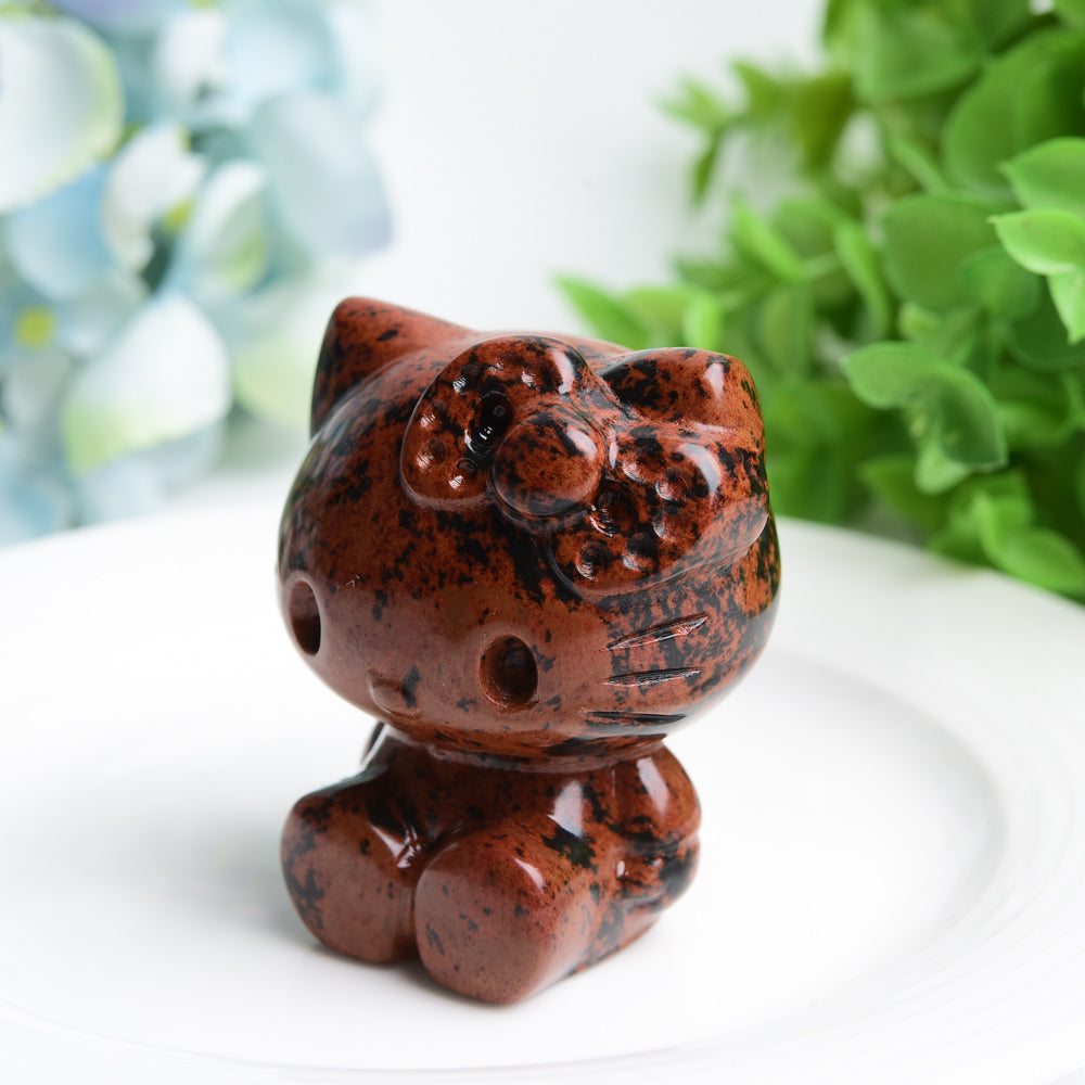 2.2 inch Mahogany Crystal Cat Figurine for Healing