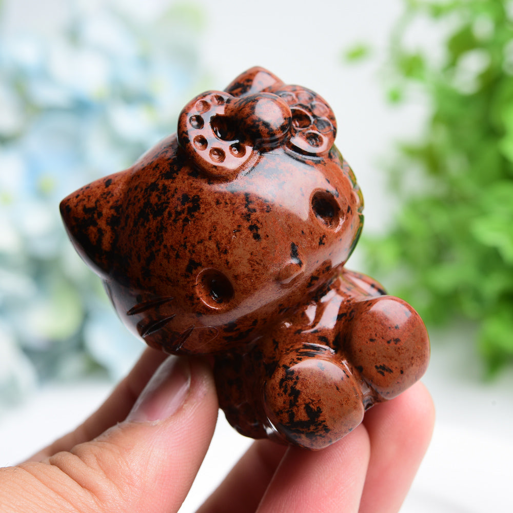 2.2 inch Mahogany Crystal Cat Figurine for Healing