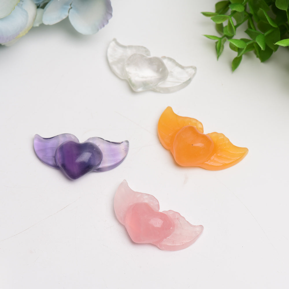 2.2 inch Mixed Crystal Heart with Wings Carving Figurine