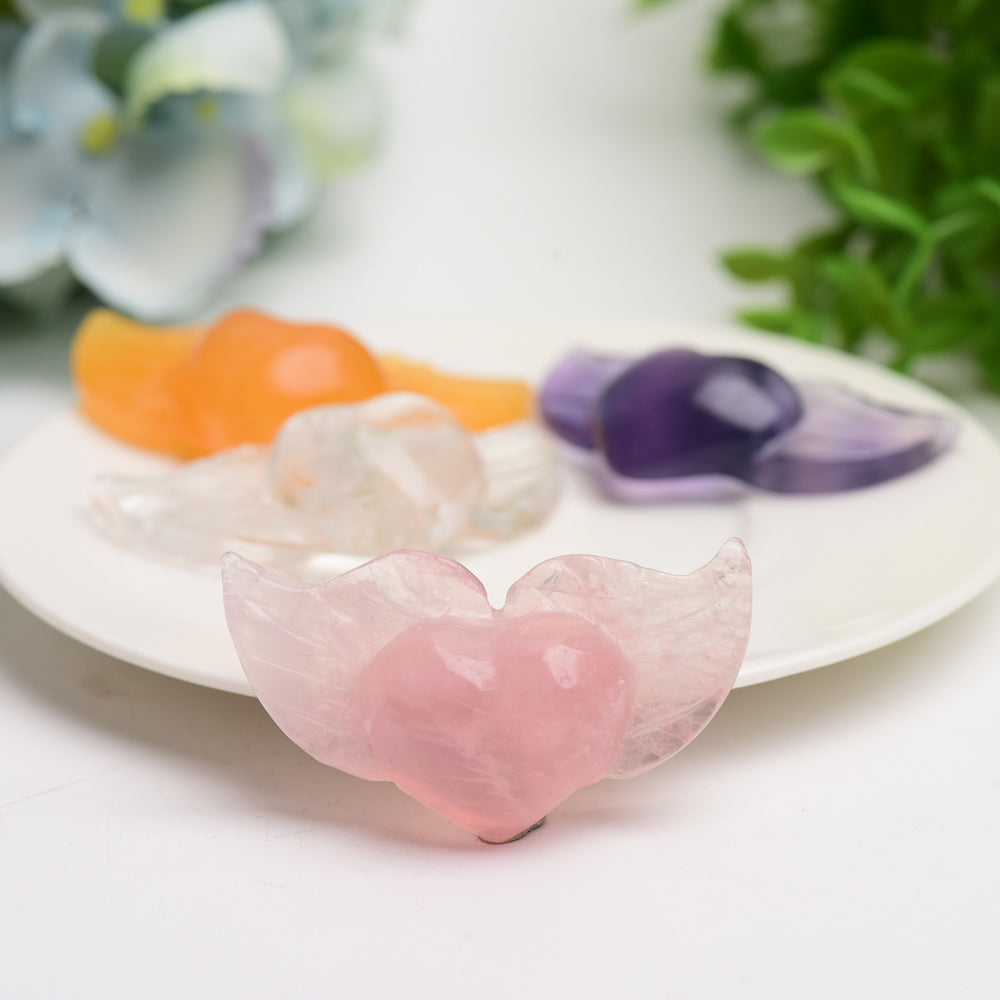 2.2 inch Mixed Crystal Heart with Wings Carving Figurine