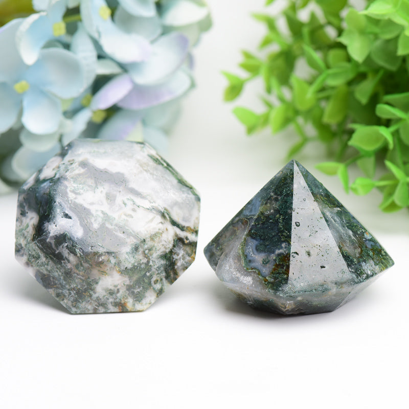 2.2 Inch Moss Agate Diamond Crystal Carving for Healing & Energy