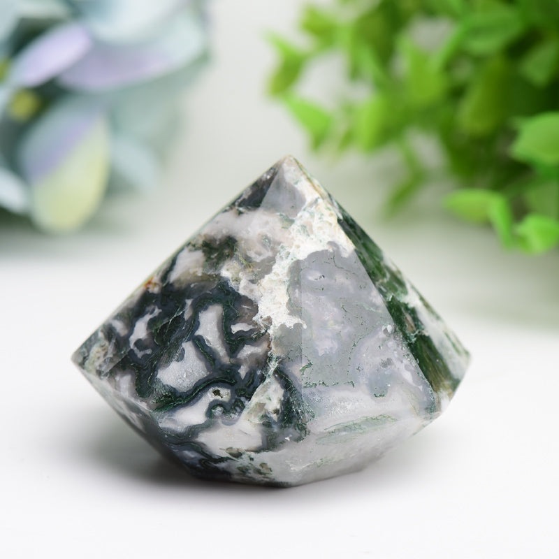2.2 Inch Moss Agate Diamond Crystal Carving for Healing & Energy