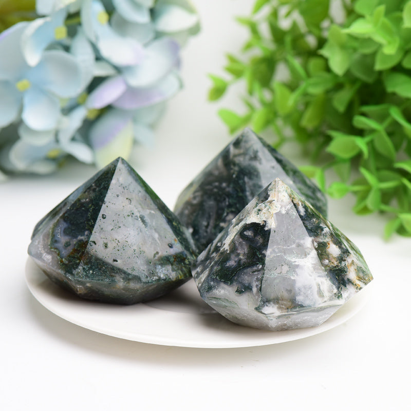 2.2 Inch Moss Agate Diamond Crystal Carving for Healing & Energy