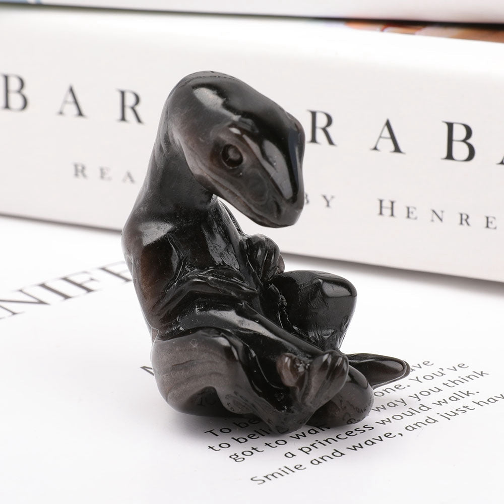 2.2-inch Silver Obsidian Lizard Crystal Figurine