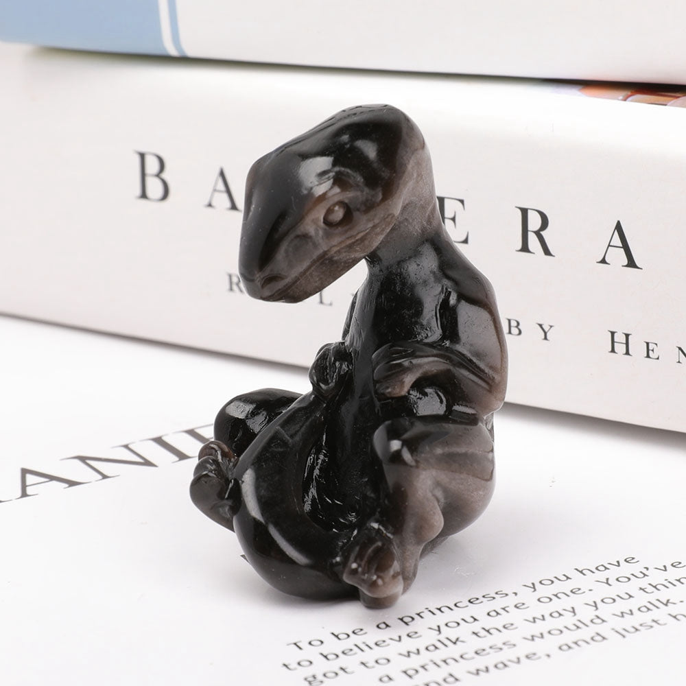 2.2-inch Silver Obsidian Lizard Crystal Figurine