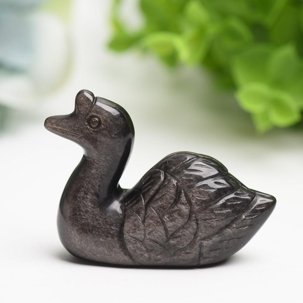 2.2 inch Silver Obsidian Swan Crystal Carving
