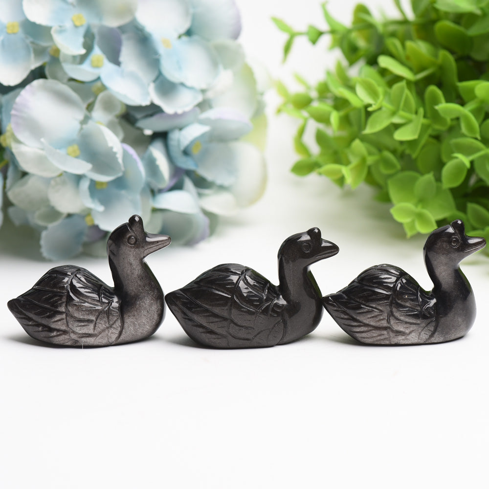 2.2 inch Silver Obsidian Swan Crystal Carving