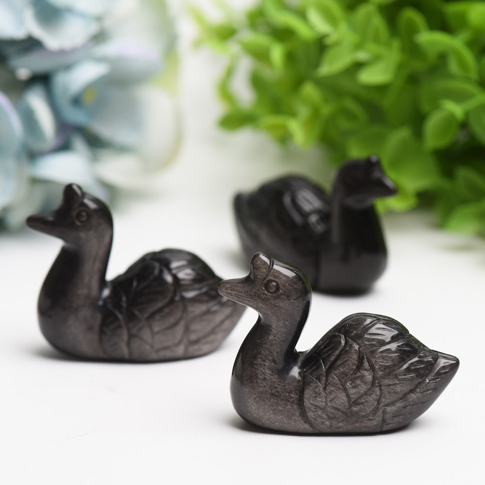 2.2 inch Silver Obsidian Swan Crystal Carving