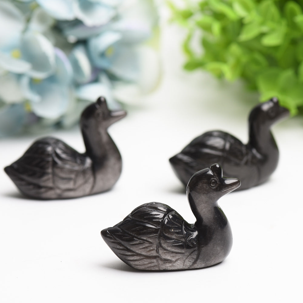 2.2 inch Silver Obsidian Swan Crystal Carving